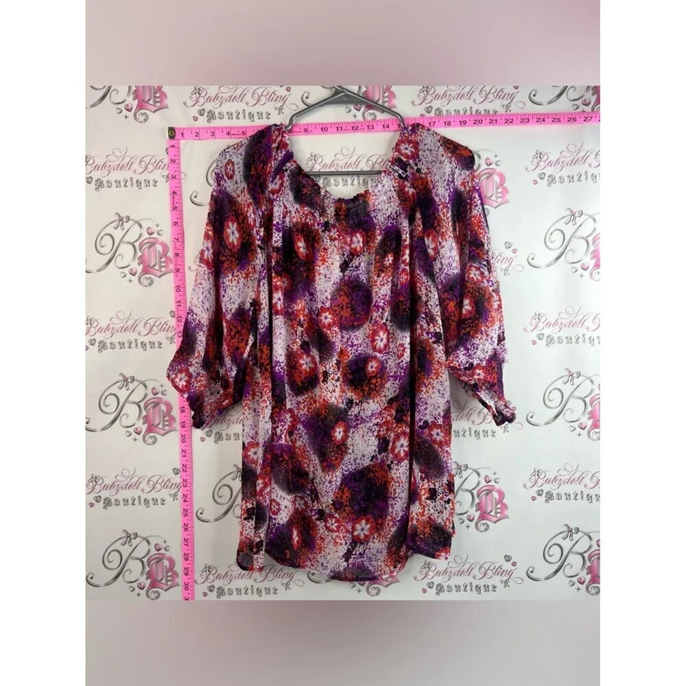 Laura blouse floral flowers Purple & Red Floral Button-Front Women's Blouse